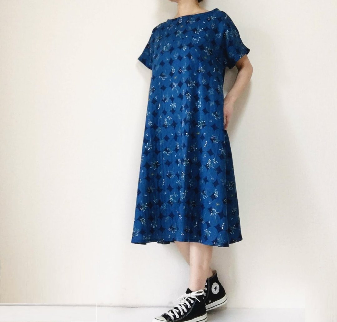 Gypsophila short sleeve dress - 洋装/连衣裙 - 棉 蓝色
