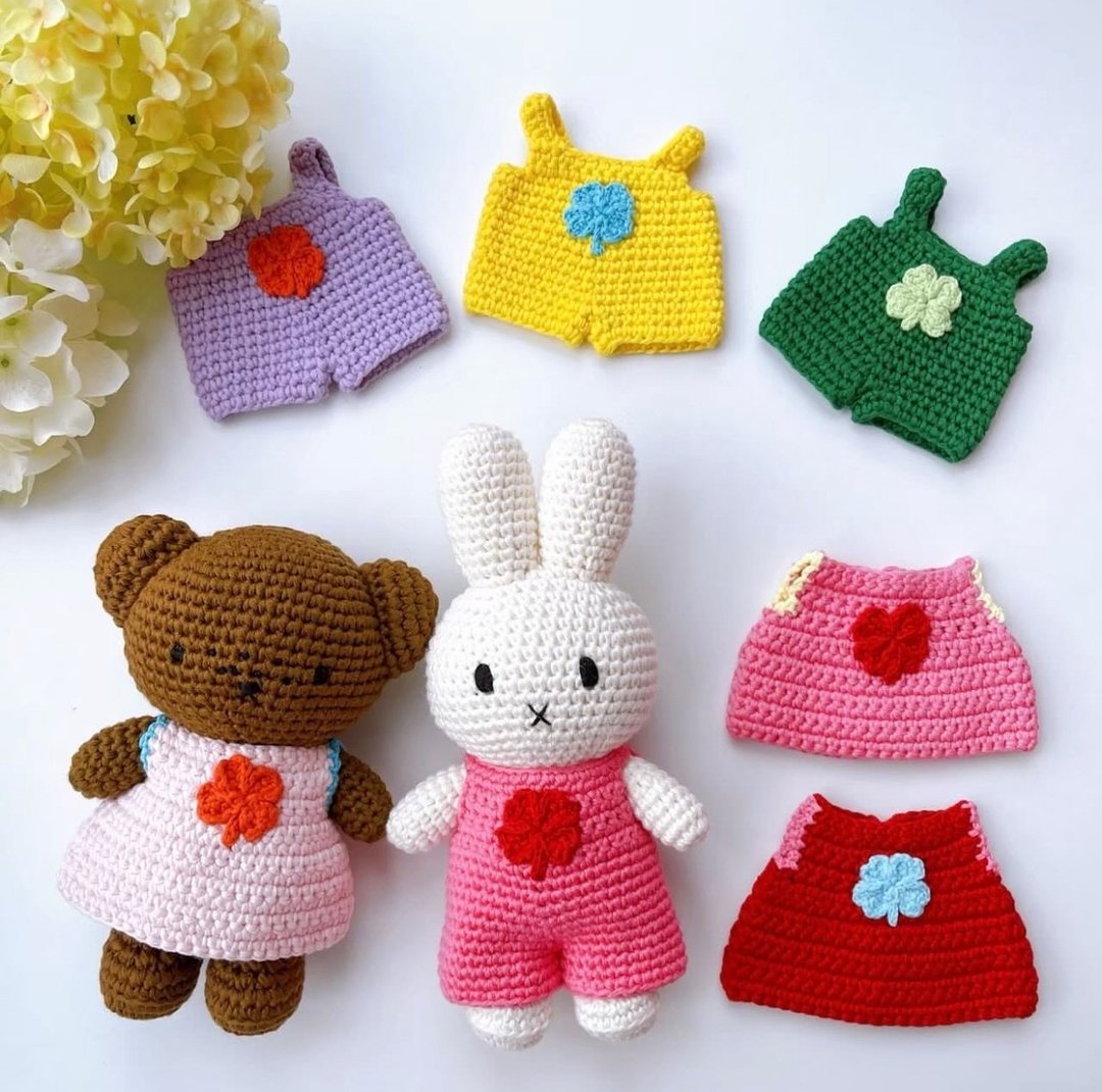 荷兰 Just Dutch | 手工编织衣服 Miffy Melanie Boris幸运草系列 - 玩偶/公仔 - 棉 多色