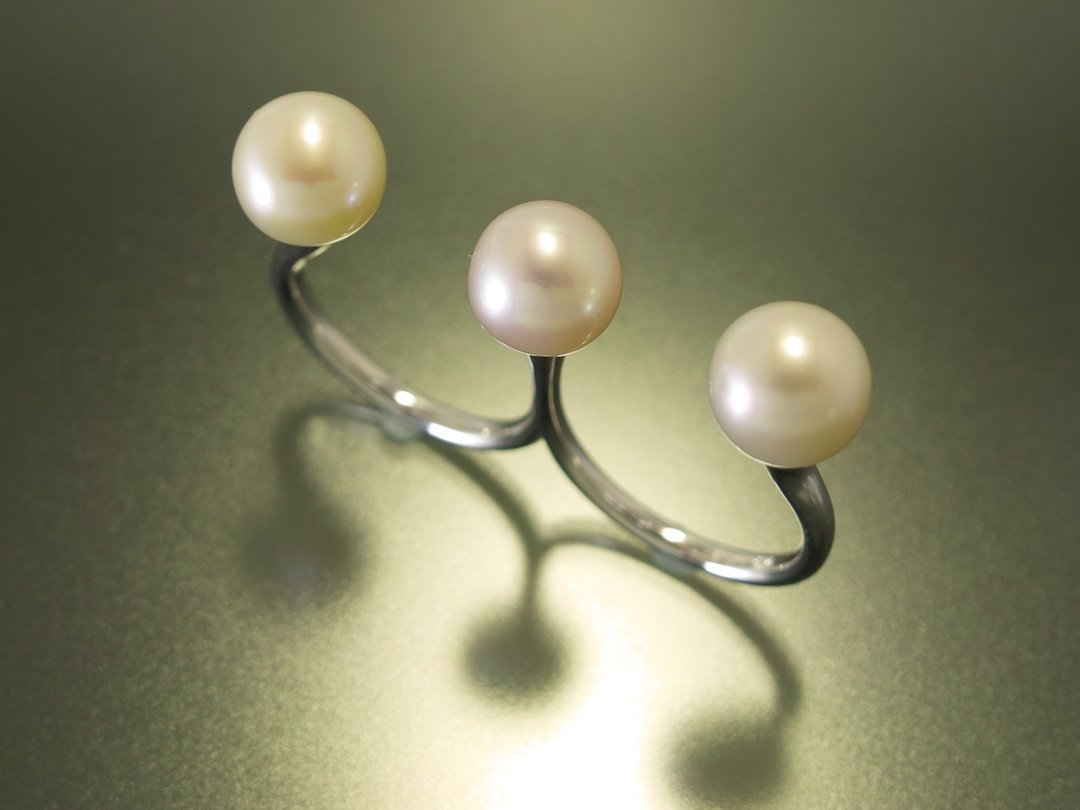 Japan Quality | Double Finger NUDE Ring Garden Eel Silver 925 × Pearl - 戒指 - 其他金属 银色