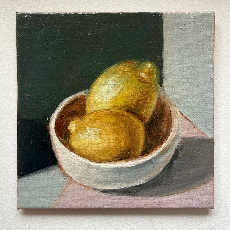 Lemon Painting Magnet Fridge, Original Mini Canvas Painted Magnets, Fruit Art - 海报/装饰画/版画 - 其他材质 黄色