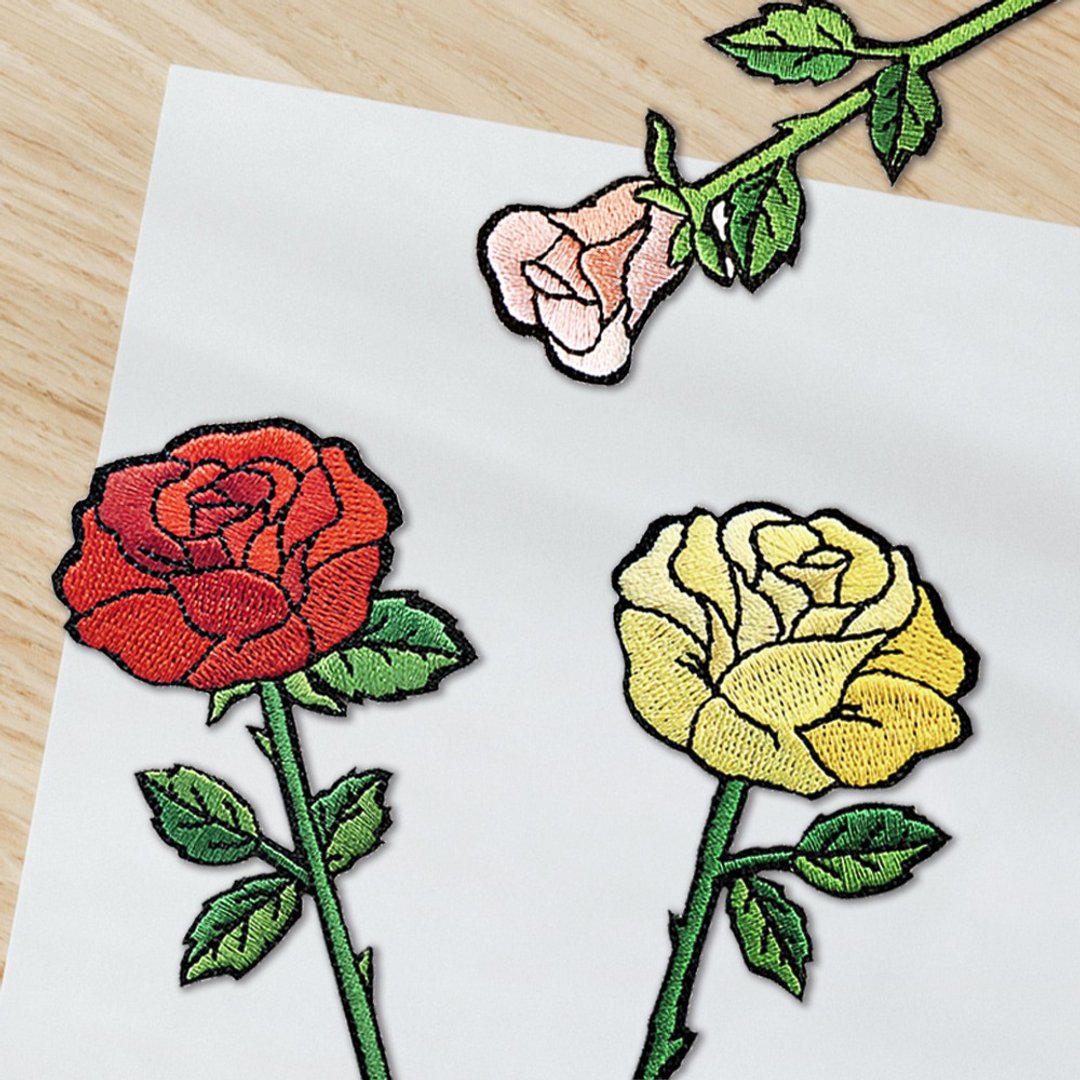 【刺绣布贴】玫瑰花组合  (三入) - 贴纸 - 绣线 