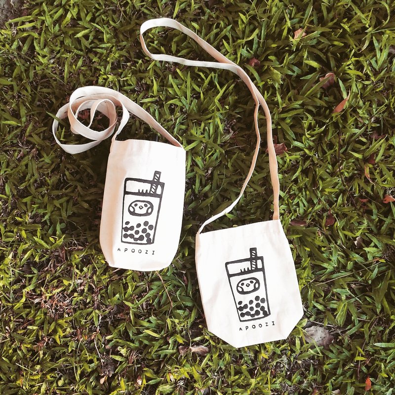 珍珠奶茶 帆布 肩背款 饮料袋 - 随行杯提袋/水壶袋 - 棉．麻 白色
