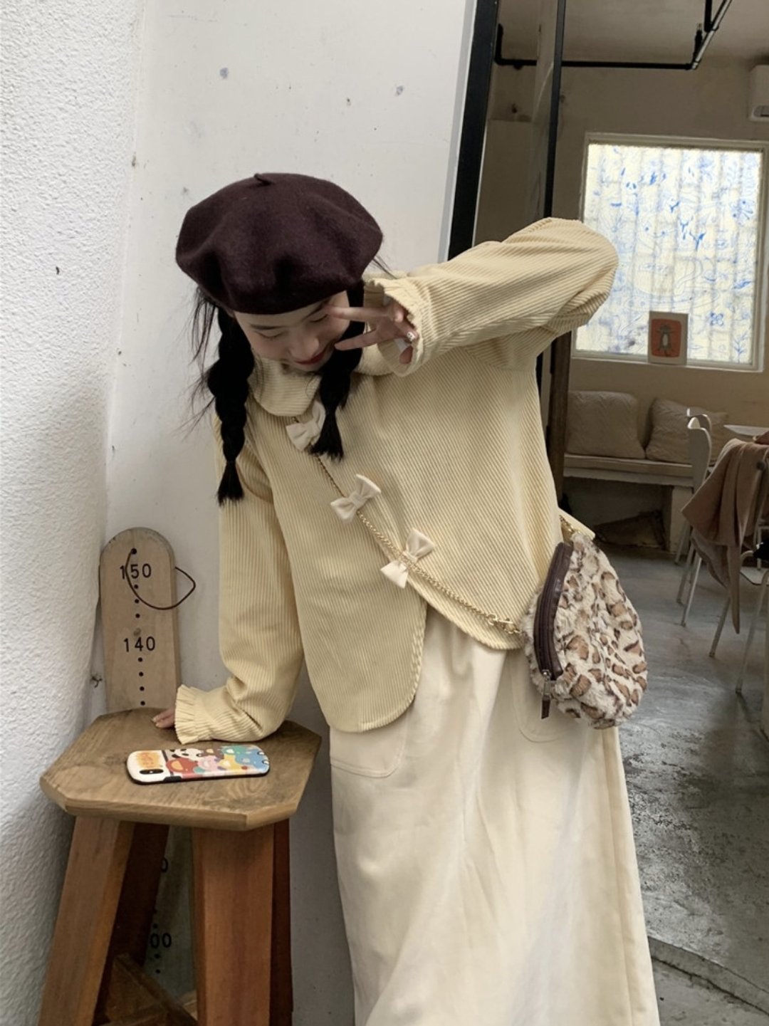 小个子女孩兒專屬 蝴蝶结短外套 芝士奶黄灯芯绒上衣 - 女装上衣 - 棉 黄色