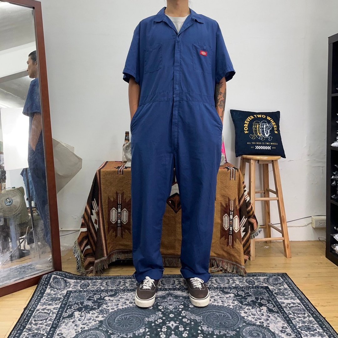 DICKIES 深蓝 短袖 连身工作服 COVERALLS 古着 二手 - 男士长裤 - 棉 蓝色