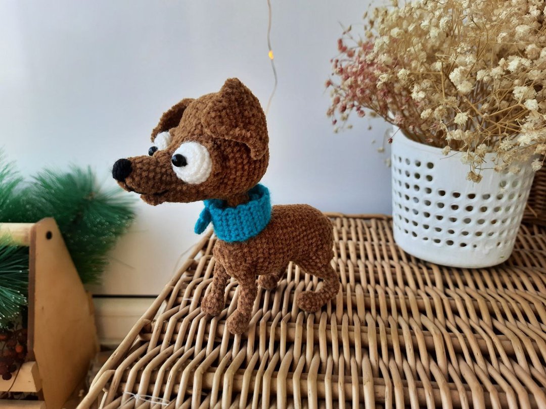 袖珍玩具梗犬微型玩具。狗雕塑复制品。送给狗奴的礼物 - 玩偶/公仔 - 棉 咖啡色