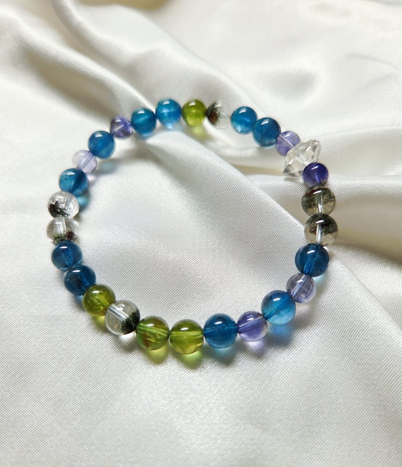 Sharlie/魔鬼海蓝宝 堇青石 绿幽灵/事业开运 专注显化 水晶手链 - 手链/手环 - 宝石 蓝色