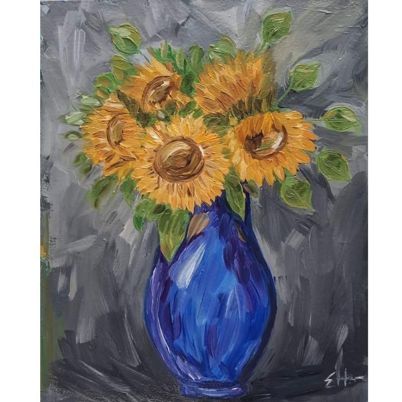 Sunflowers oil painting Sunflowers wall art Bouquet flowers wall art - 海报/装饰画/版画 - 木头 黄色