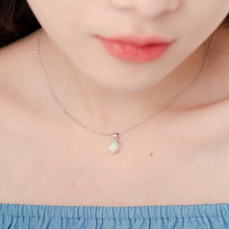 蛋白石925纯银爪镶纯银项链 - 项链 - 宝石 银色