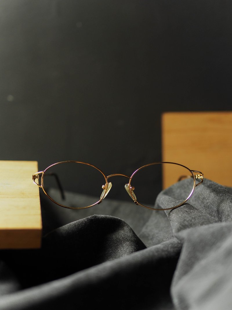 亮金简约设计螺旋雕花镜脚金属镜框 古董眼镜 Japan/glasses - 眼镜/眼镜框 - 贵金属 金色