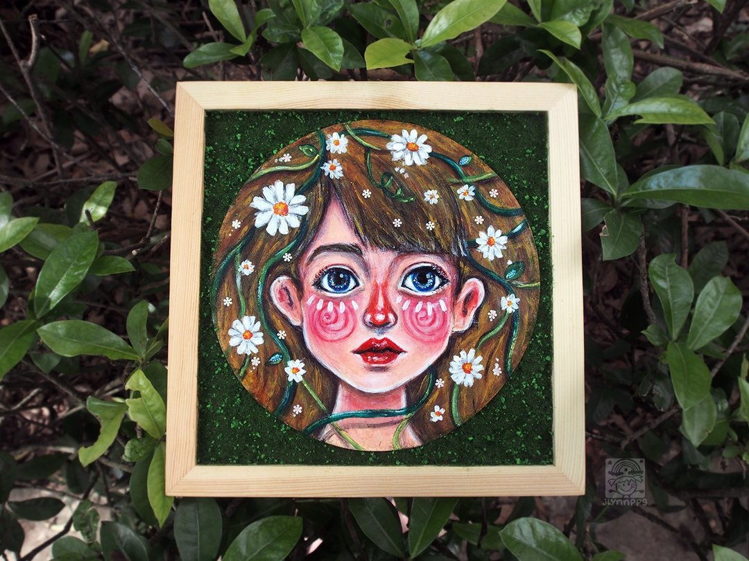 Daisy (original painting) - 摆饰 - 木头 绿色
