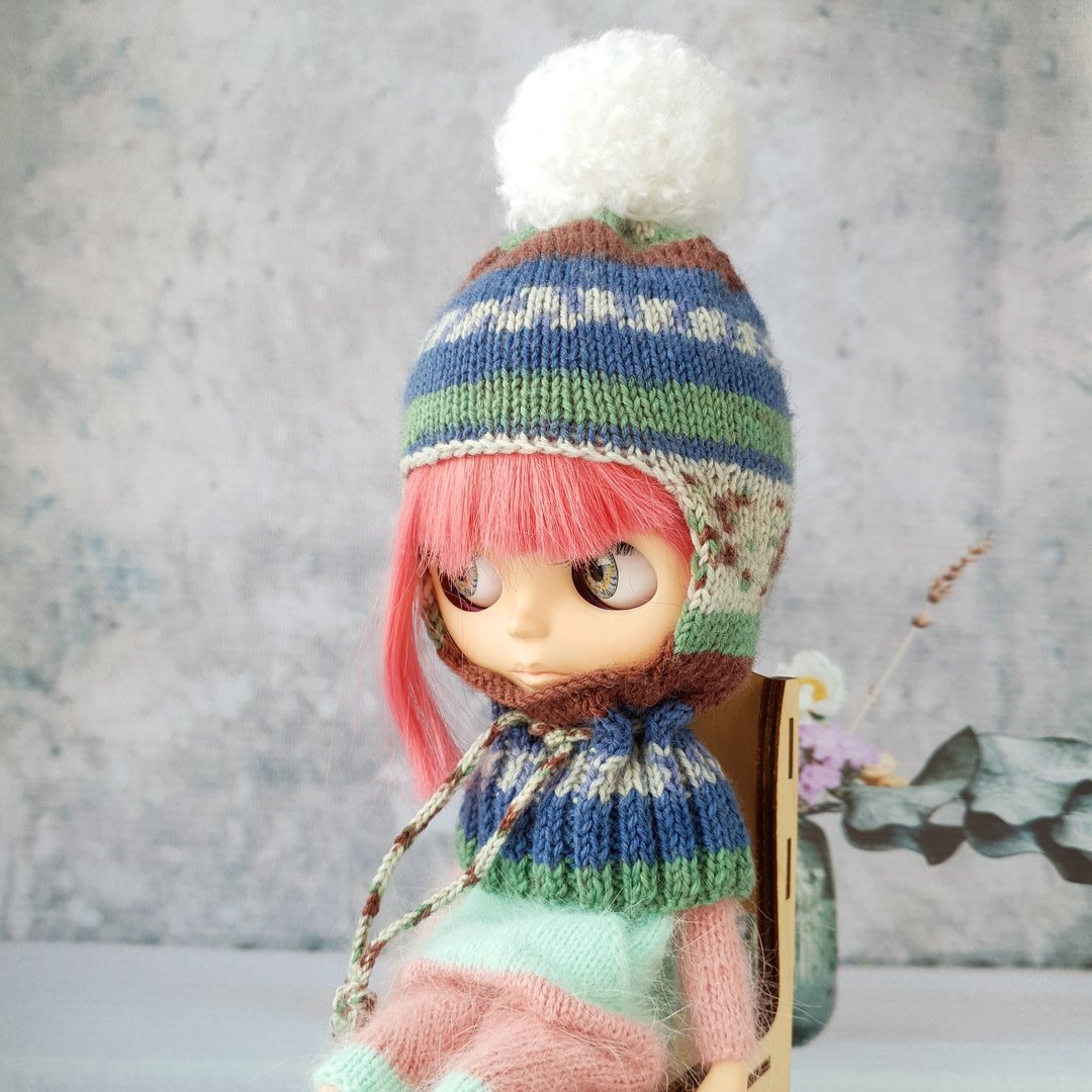Blythe balaclava hat, Blythe knit hat, Blythe clothes - 玩偶/公仔 - 羊毛 多色