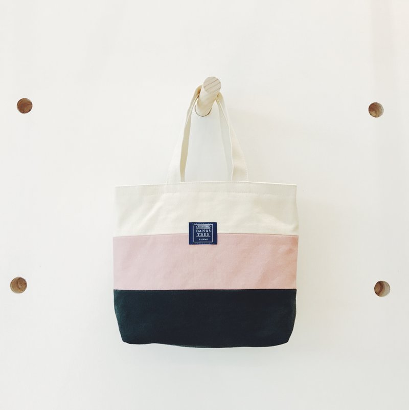 ::浏海树::  拼色手提小托特包_ 白藕粉深蓝 - 手提包/手提袋 - 棉．麻 粉红色
