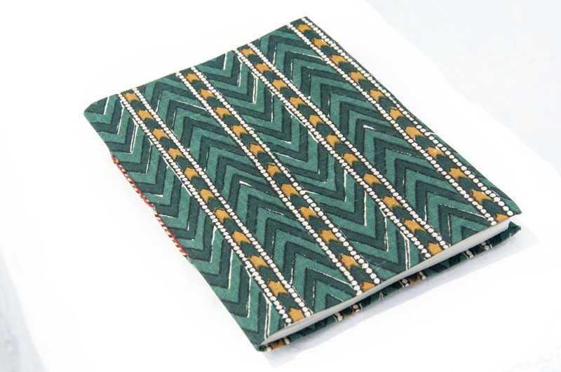印度手工木刻印笔记本 植物染手札 手工纸笔记本-欧洲风绿色几何 - 笔记本/手帐 - 棉．麻 绿色
