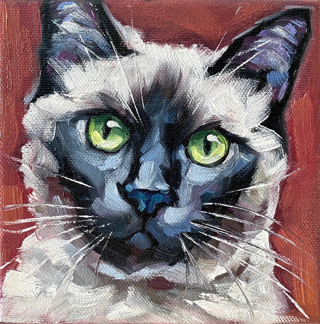 猫肖像画原创宠物艺术品油画 6x6 英寸动物壁画小猫画 - 墙贴/壁贴 - 木头 