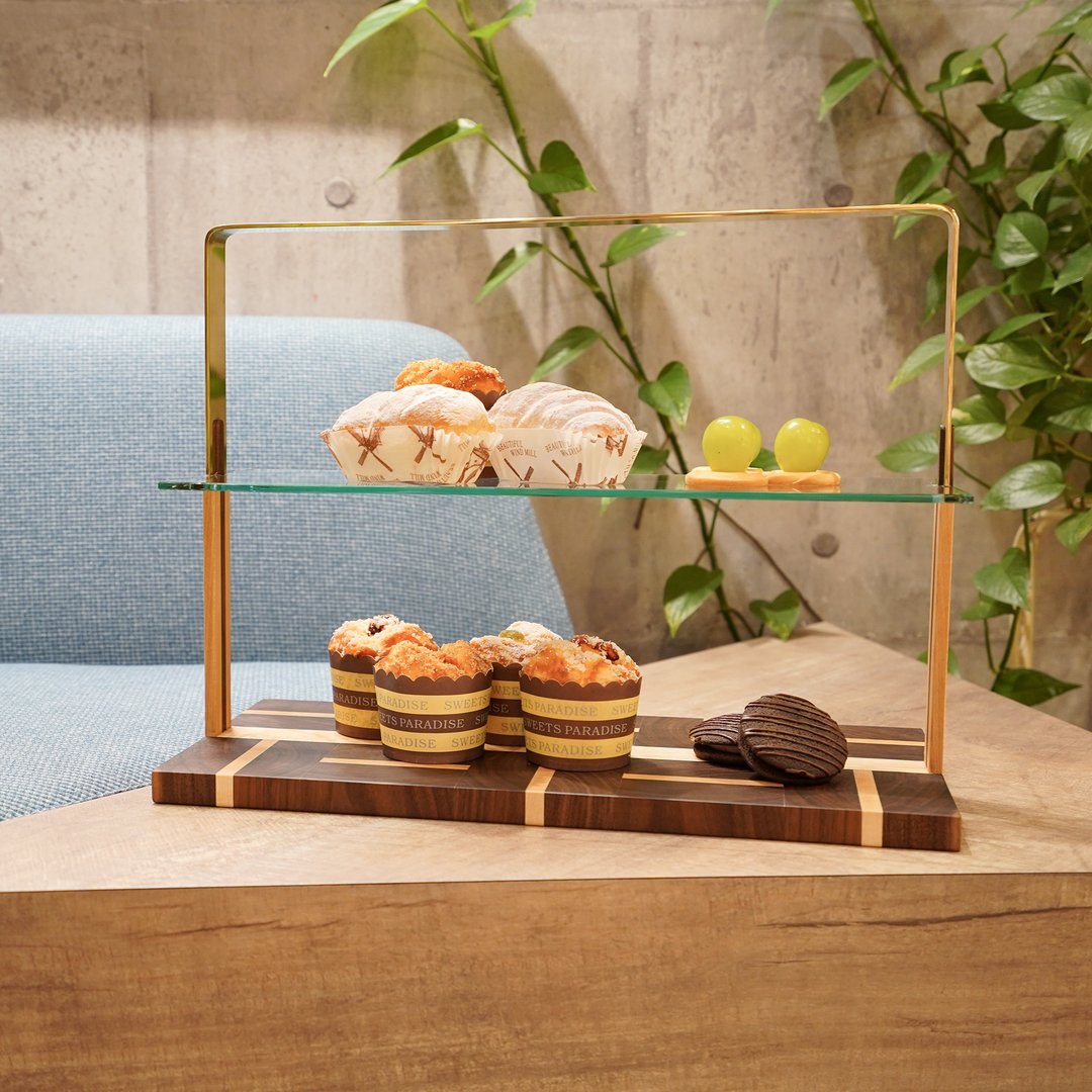 美国Fifty9 Design New York 老花茶点架 - 镀钛提把 - 盘子/餐盘/盘架 - 木头 卡其色