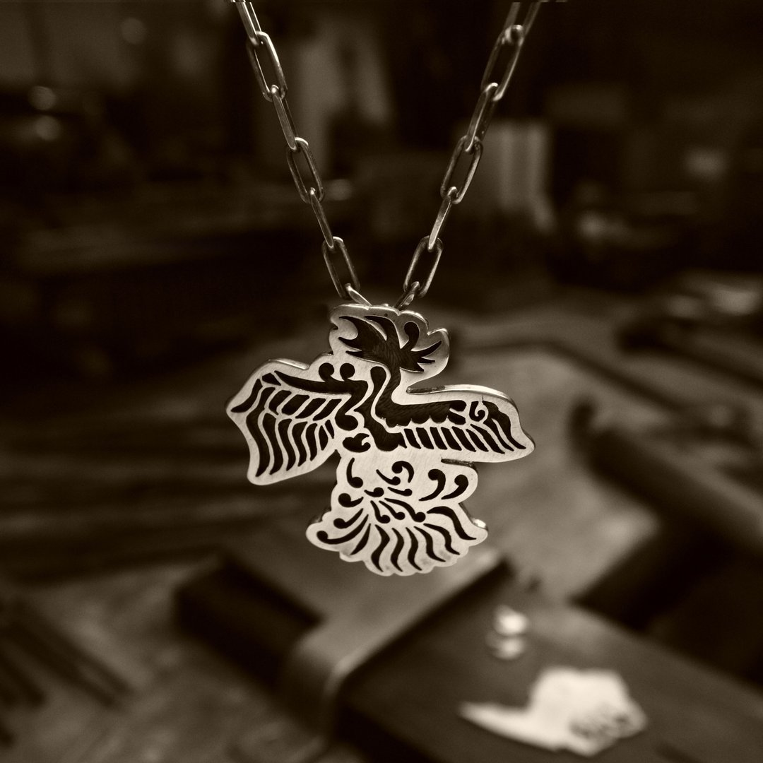 [Phoenix with a job] Pendant necklace Japanese pattern overlay Silver magazine publication product of a man who is too cool - 项链 - 纯银 银色