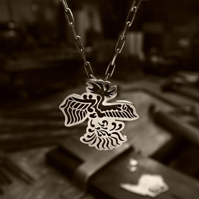 [Phoenix with a job] Pendant necklace Japanese pattern overlay Silver magazine publication product of a man who is too cool - 项链 - 纯银 银色