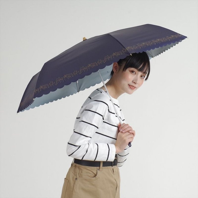 Nifty Colors - 日本遮光花边可爱小猫碳轻量迷你折叠雨伞 - 雨伞/雨衣 - 防水材质 黑色