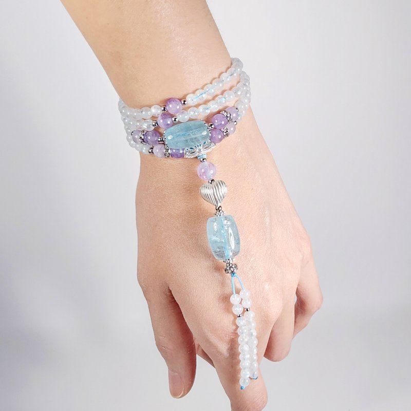 顶级蓝月光石 紫水晶 海蓝宝 108手串 念珠 4mm 单品 礼物 - 手链/手环 - 宝石 蓝色