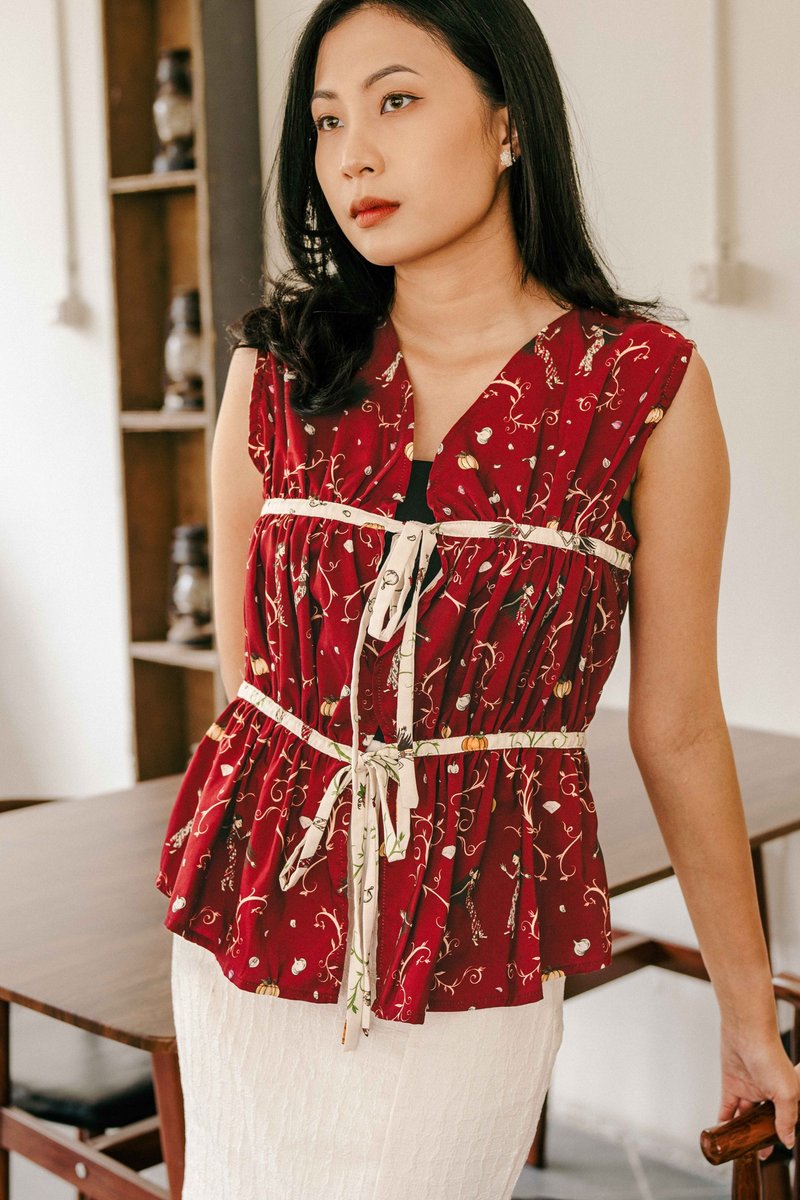 红巴旺白巴旺背心 - 女装背心 - 棉．麻 红色