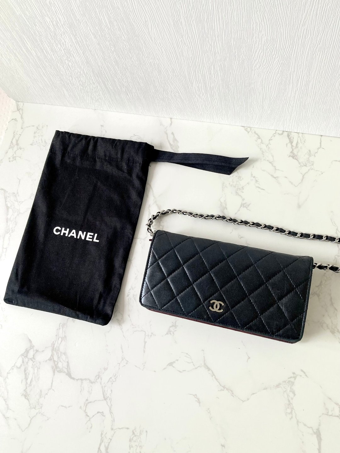 【LA LUNE】中古二手Chanel黑色羊皮长银钱包长夹侧斜背孭手袋WOC - 侧背包/斜挎包 - 真皮 黑色
