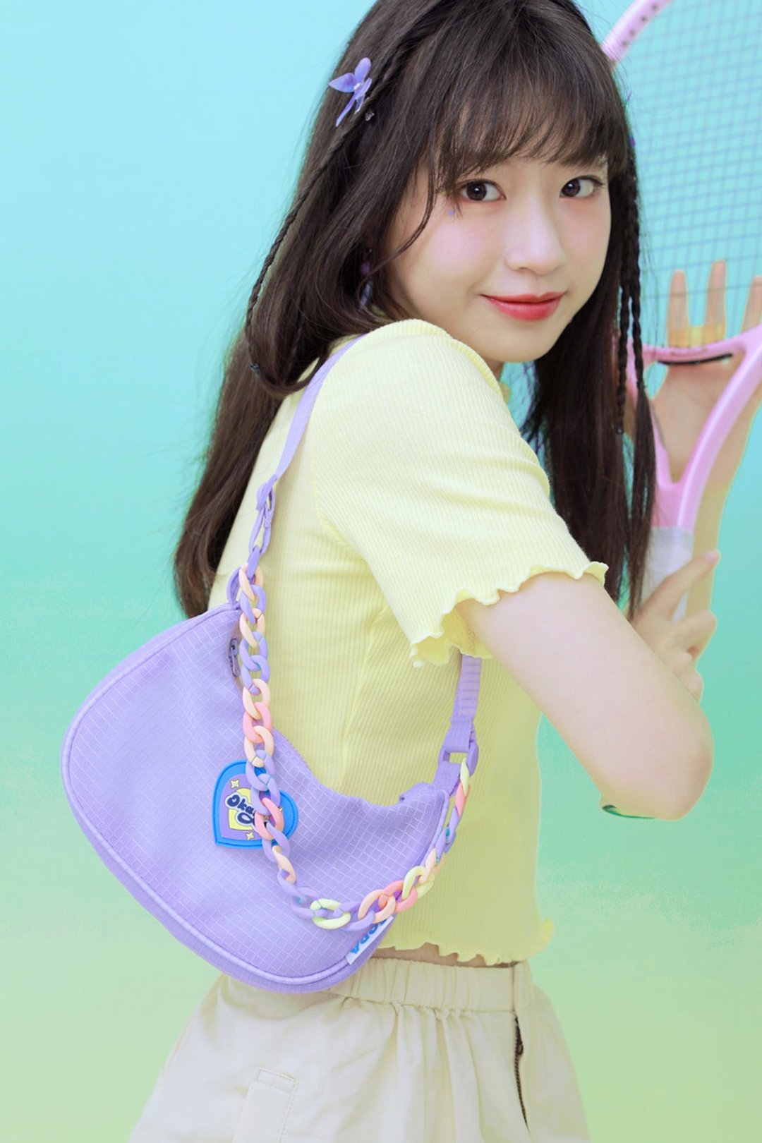 夏日活力少女 月亮包 彩色链条包 肩挎包 側背包 清涼紫 - 侧背包/斜挎包 - 其他材质 