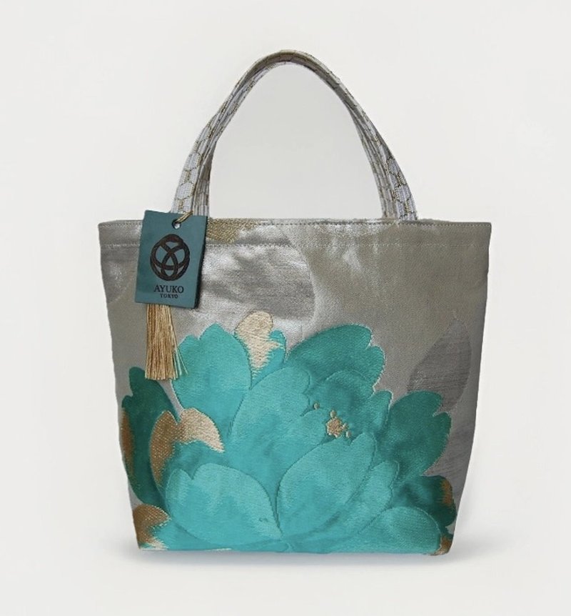 独一无二100%丝质和服袋带托特包 | 手工刺绣 | 日本艺术手提包 - 手提包/手提袋 - 丝．绢 绿色