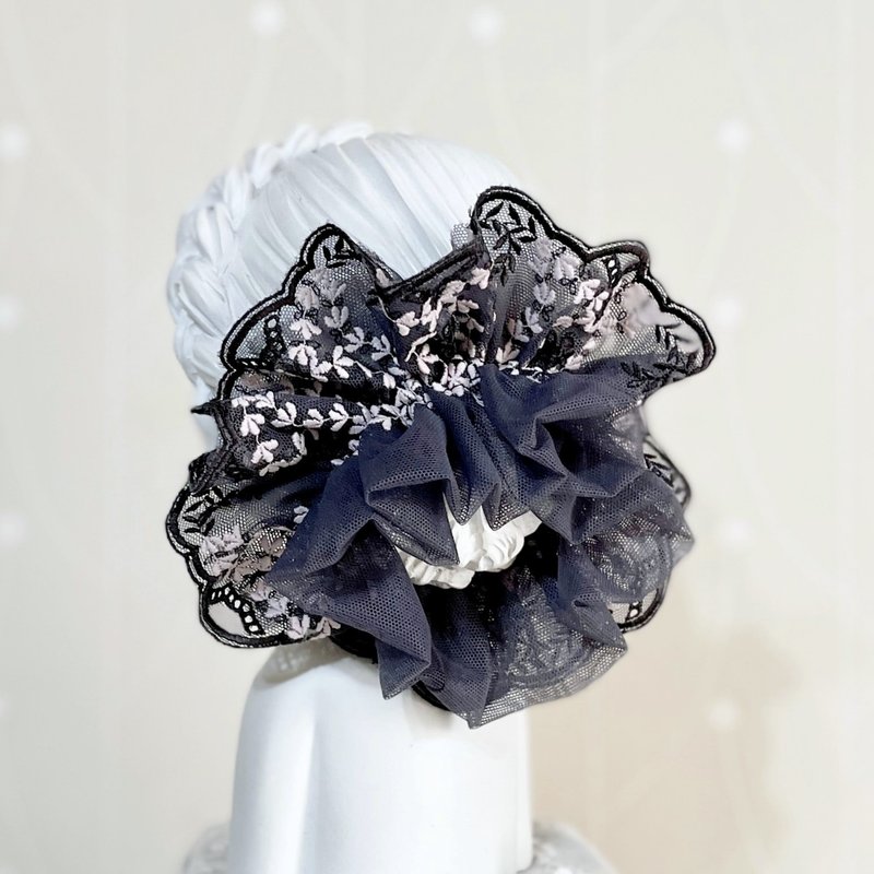 法式刺绣蕾丝大肠圈/ 发圈 大肠发圈 发束 发绳 发饰 头饰 礼物 - 发饰 - 其他材质 灰色