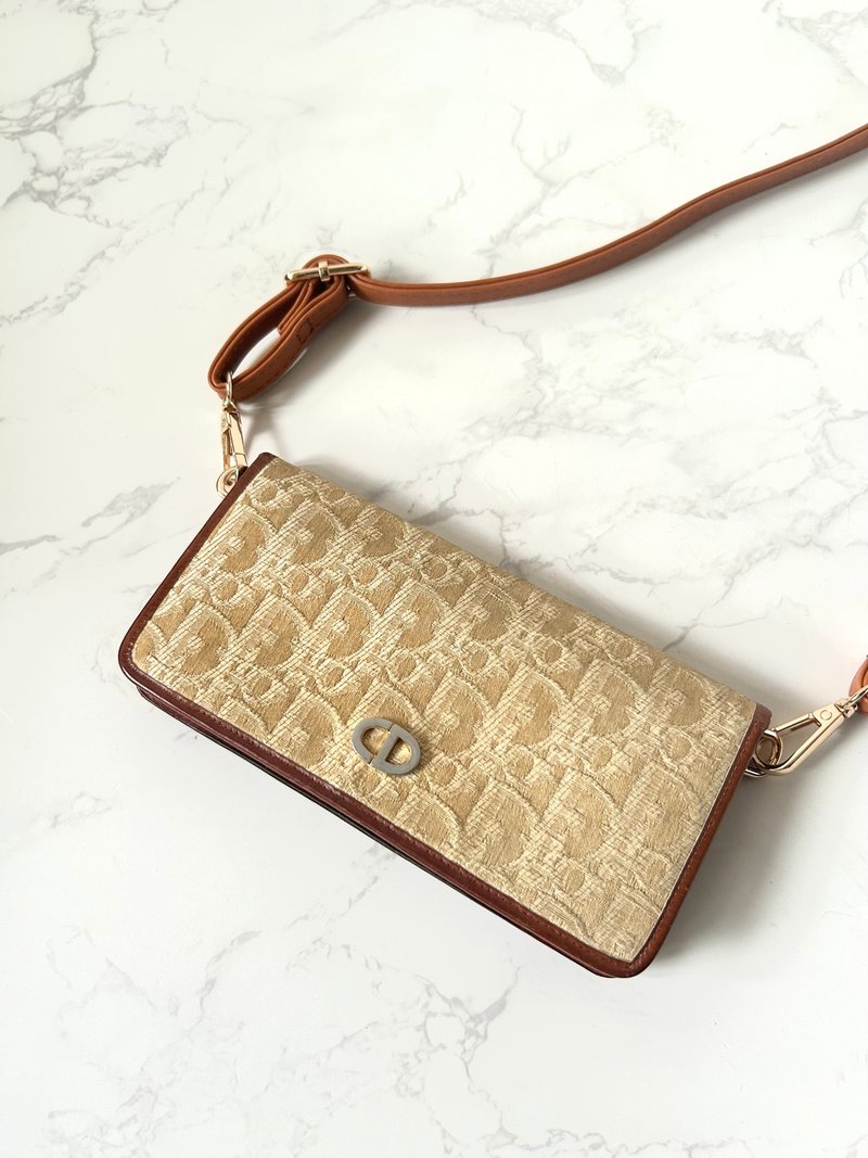 【特选货品】-中古二手Dior大地色老花单肩侧背斜孭背包长皮夹 - 侧背包/斜挎包 - 真皮 咖啡色