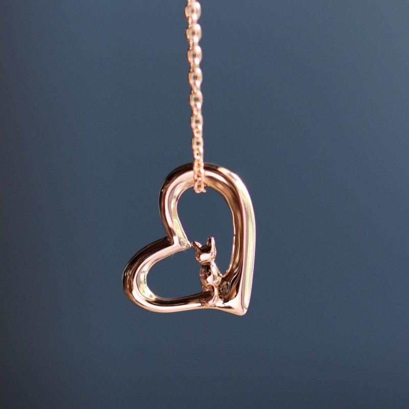 K18 猫咪爱心项链 - 项链 - 其他金属 金色