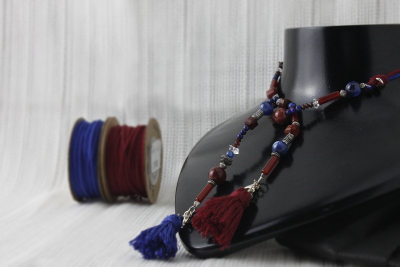 思想旅行 | 红蓝配色//蓝晶石玛瑙口罩链项链//两用设计 - 手链/手环 - 宝石 银色