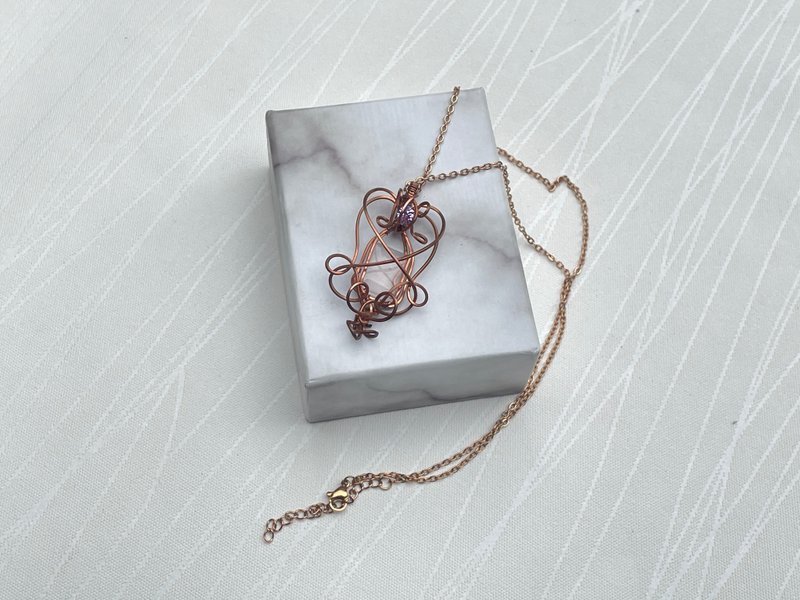 230616 wire wrapping 粉晶 铜线 绕线 吊堕 - 项链 - 铜/黄铜 粉红色