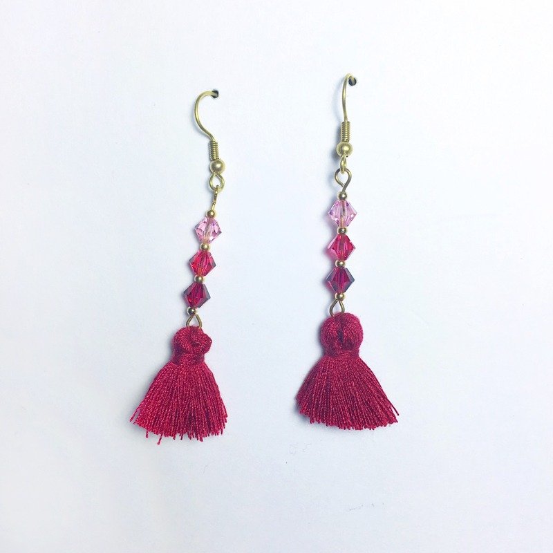 秋红-流苏耳环::可改夹式 Earrings / 一对 / 黄铜耳环 / 礼物定制设计 - 耳环/耳夹 - 其他金属 红色