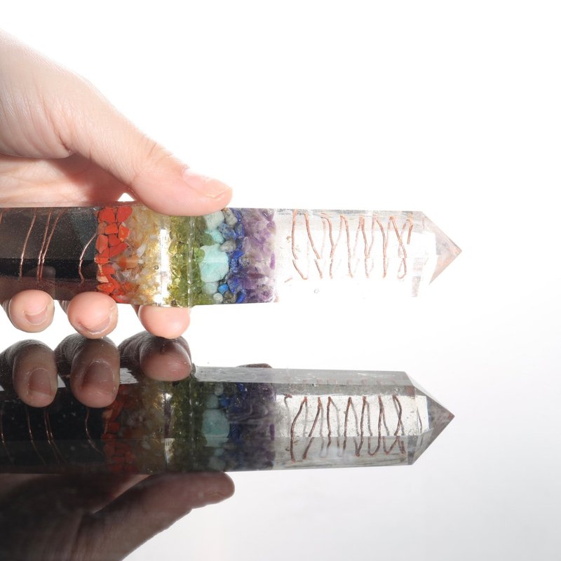 定制化礼物_双头黑白水晶脉轮治疗魔法棒 -白/黑水晶、天然矿石 - 摆饰 - 水晶 白色