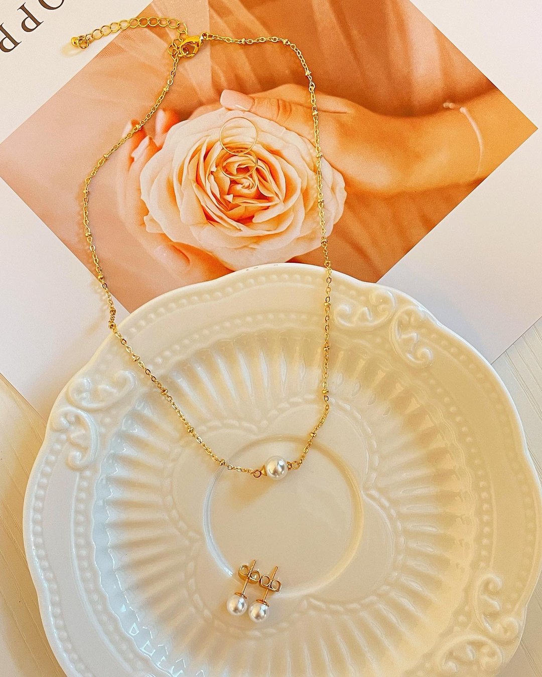 Valentine_ 简约风格单珠法式豆豆锁骨项链 - 项链 - 贵金属 金色
