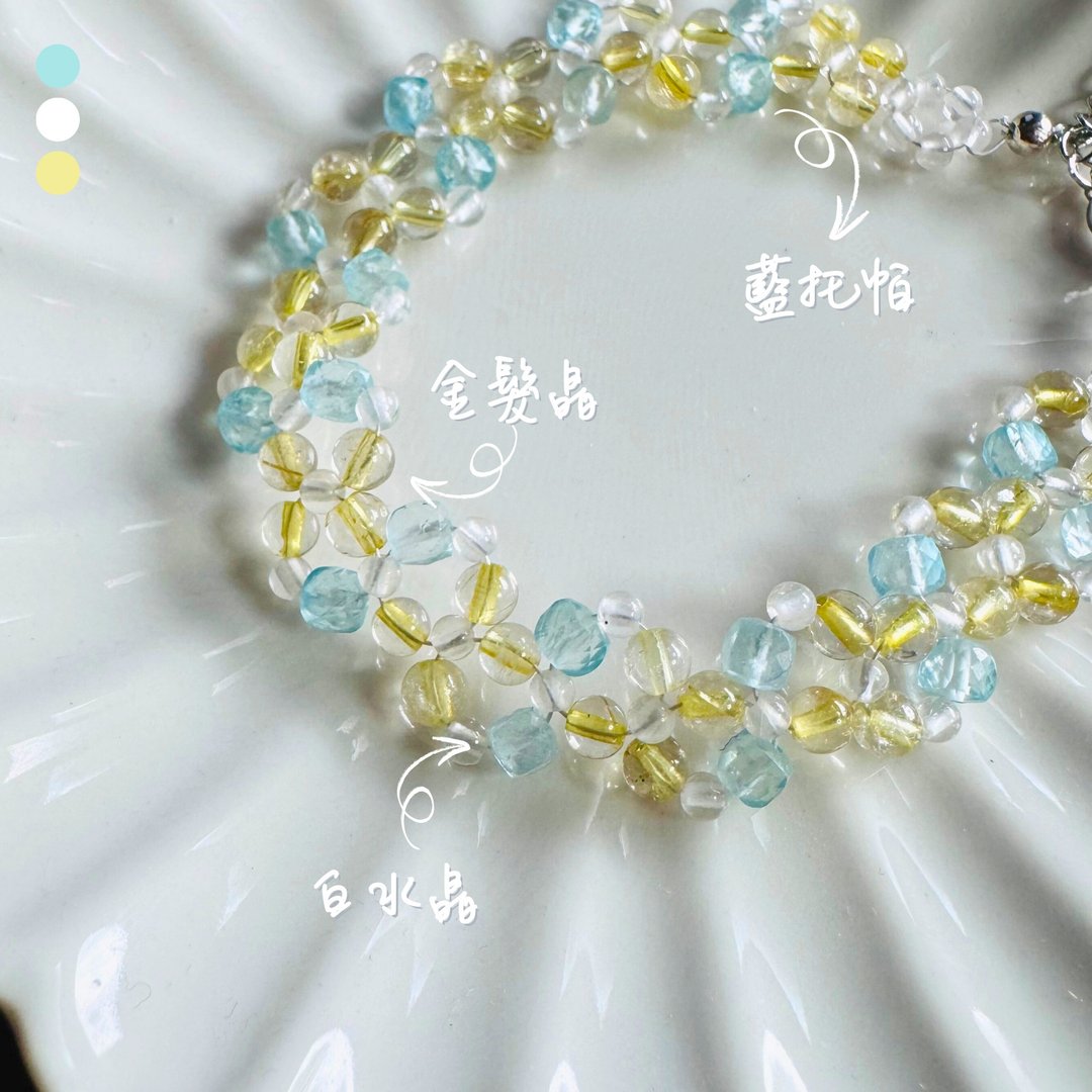 【海盐柠檬】蓝托帕 金发晶 白水晶 水晶手链 手链 订制 - 手链/手环 - 水晶 