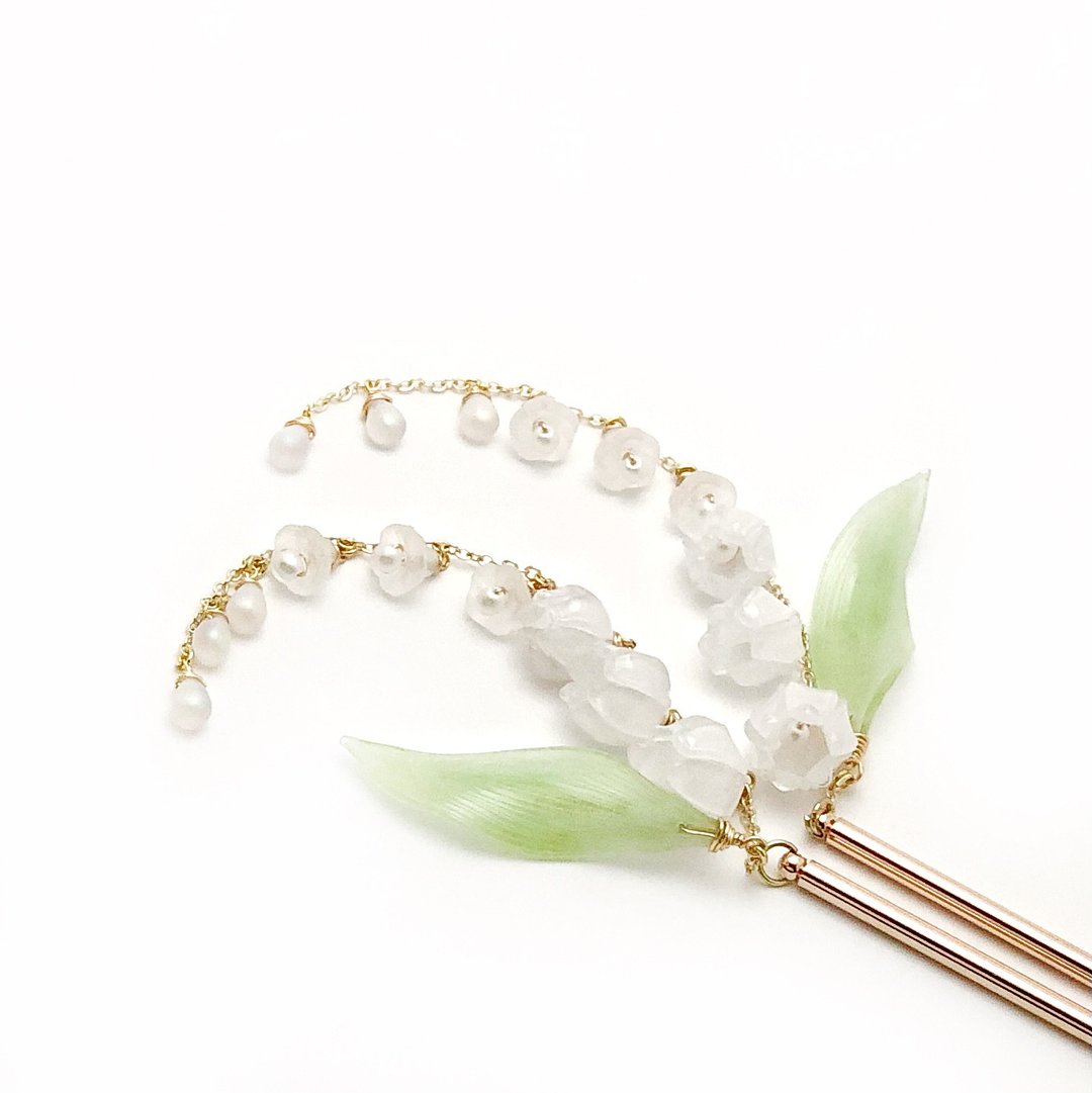 【若桑】Le Muguet。铃兰花。进口水晶。手造树脂花饰。发簪。 - 发饰 - 琉璃 白色