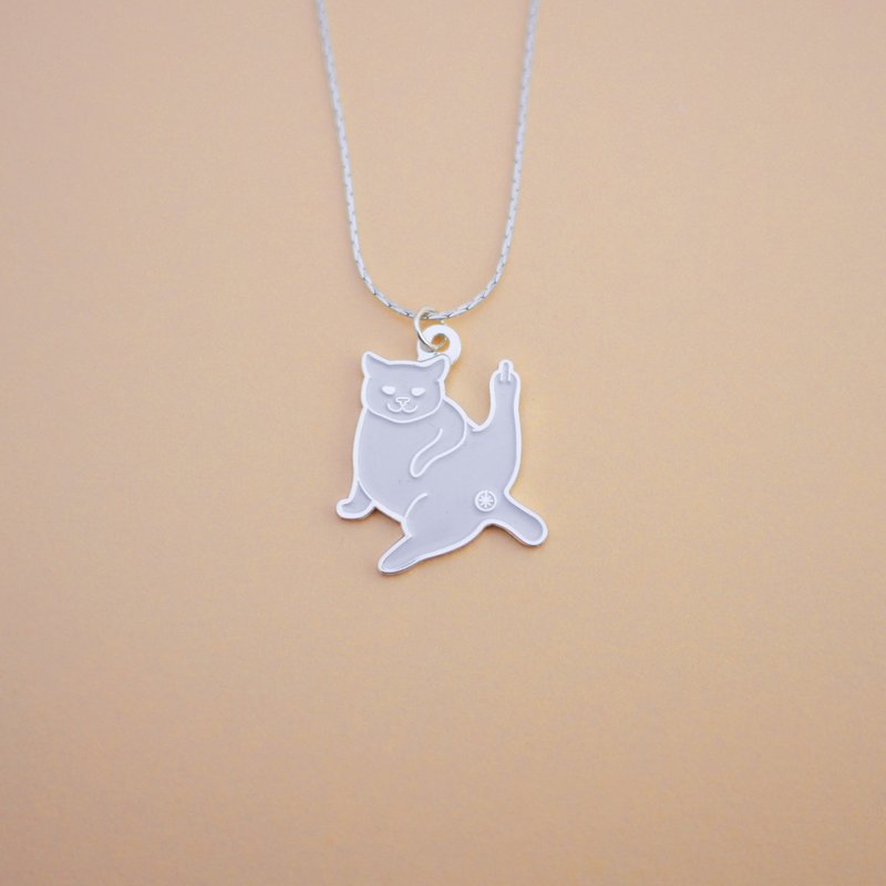 白 猫 银色 颈链 项链 锁骨链 首饰 中指敬礼 - 锁骨链 - 其他金属 银色