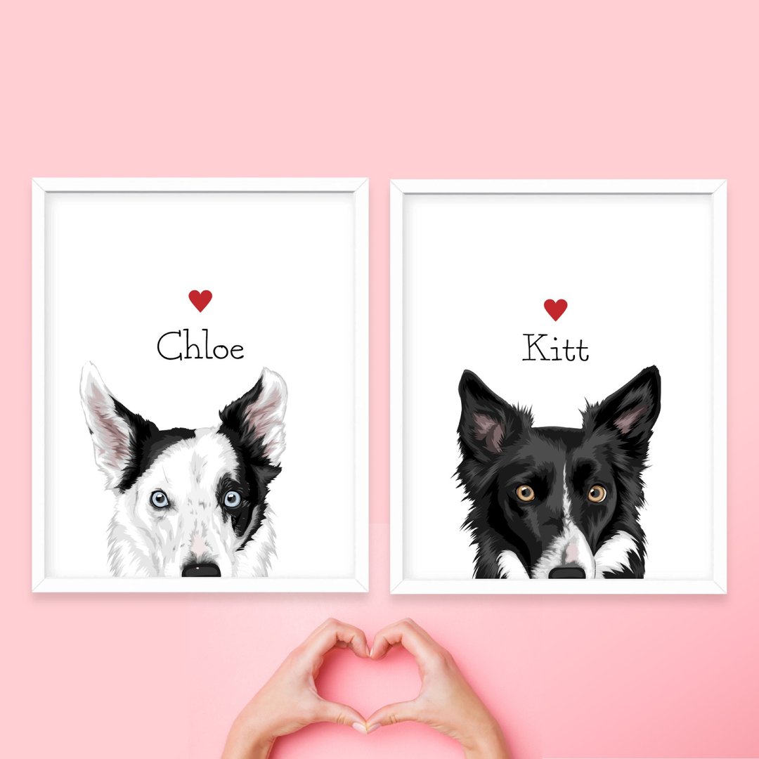 Peek-a-boo pet portrait. Printable custom pet portrait. Personalized pet gift. - 电子手绘真人画像/绘画/插画 - 其他材质 