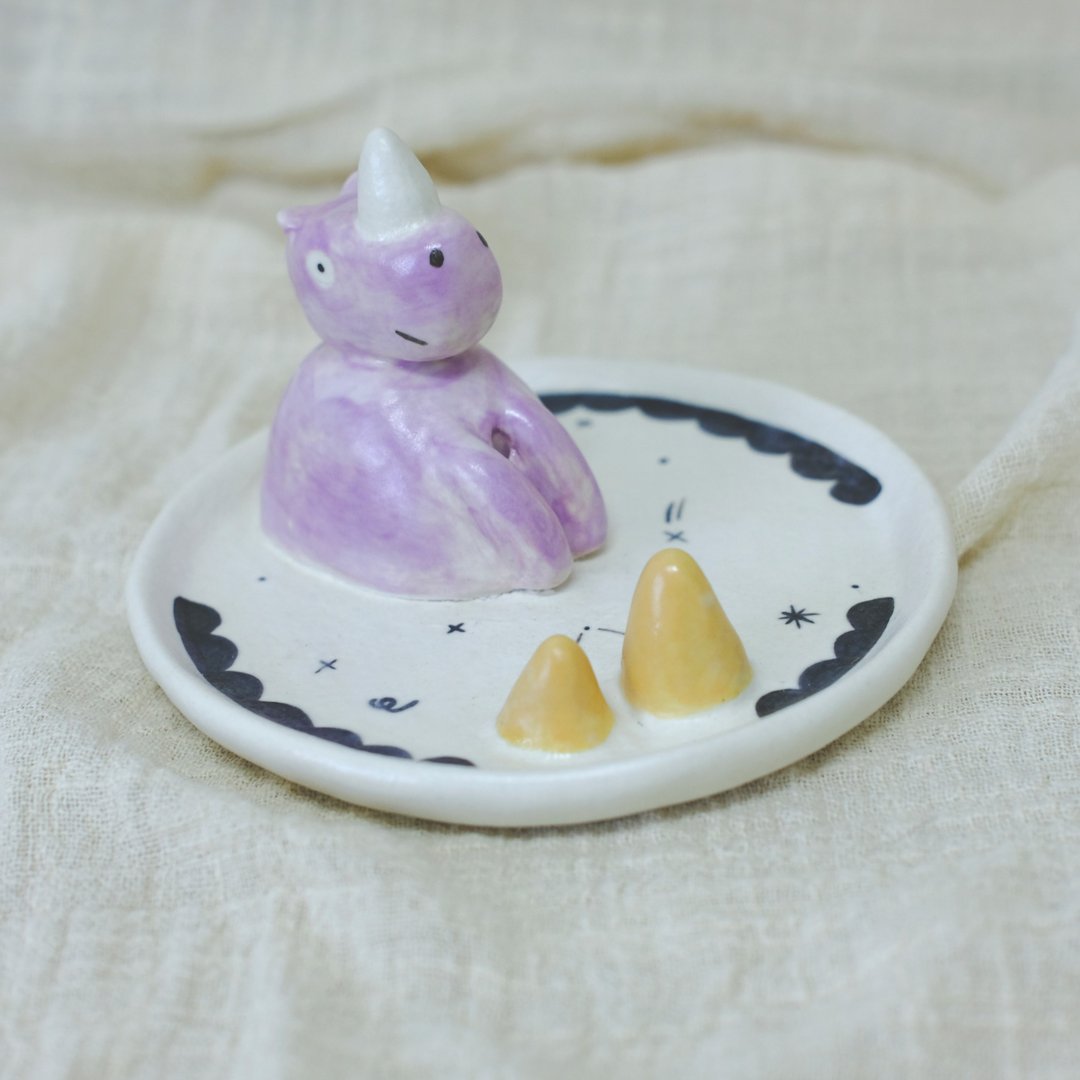 造型线香座/饰品盘・犀牛款 - 摆饰 - 陶 