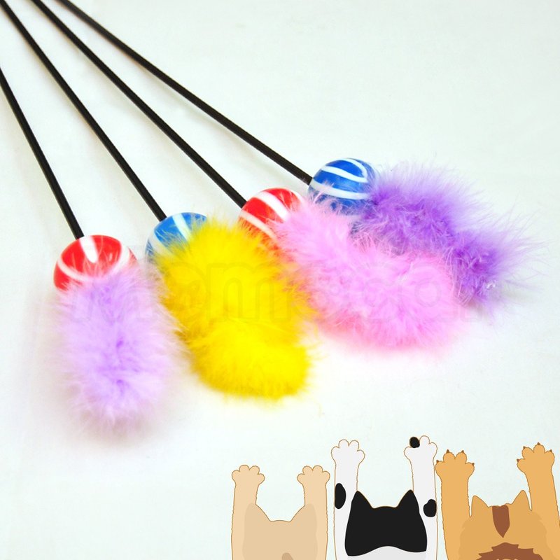 【MOMOCAT】绒毛沙沙球逗猫棒 - 玩具 - 塑料 