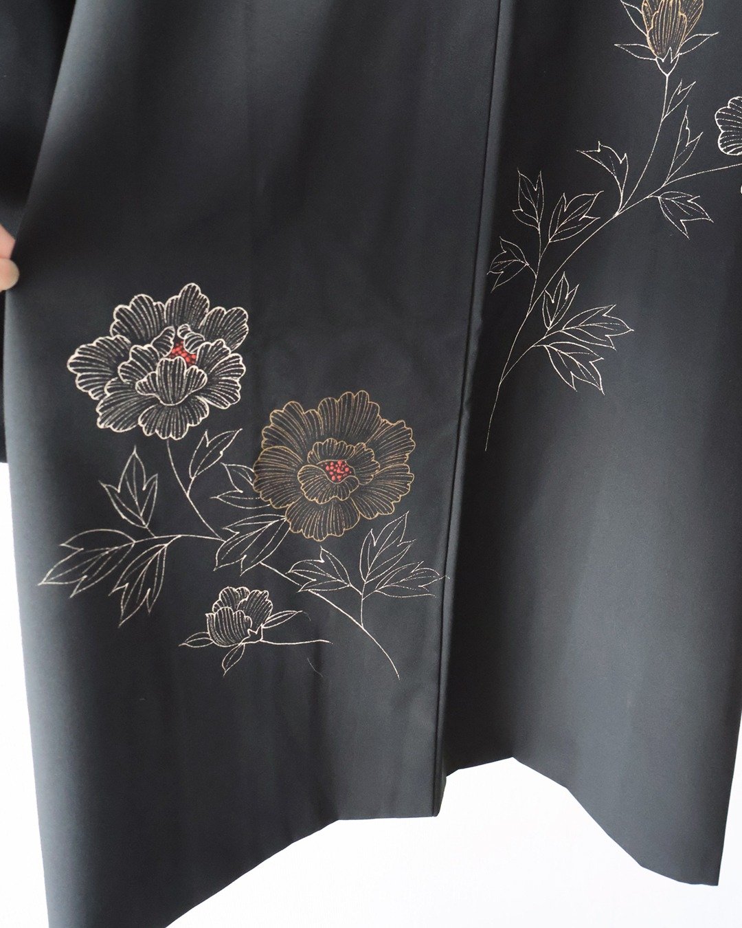 日本制和风印花薄款黑色古着羽织和服外套 - 女装休闲/机能外套 - 聚酯纤维 黑色