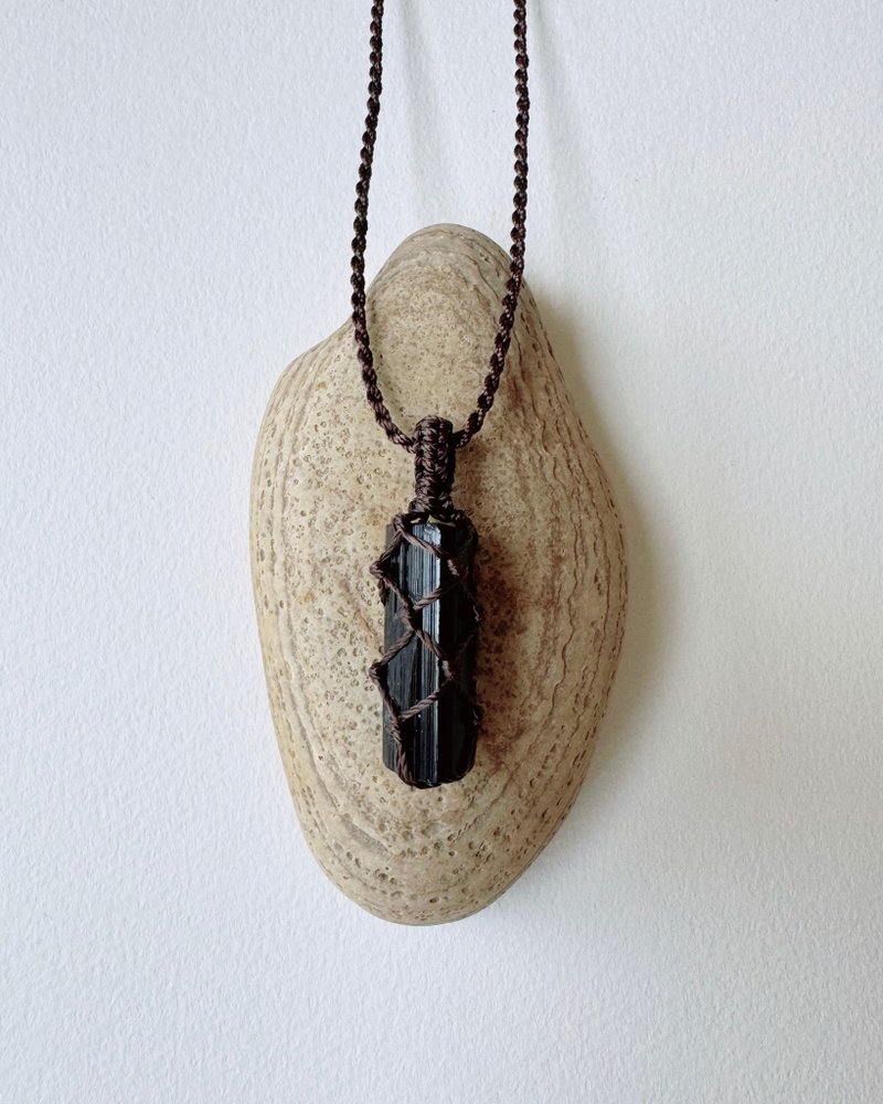 黑碧玺蜡线编织长项链 - 项链 - 水晶 咖啡色