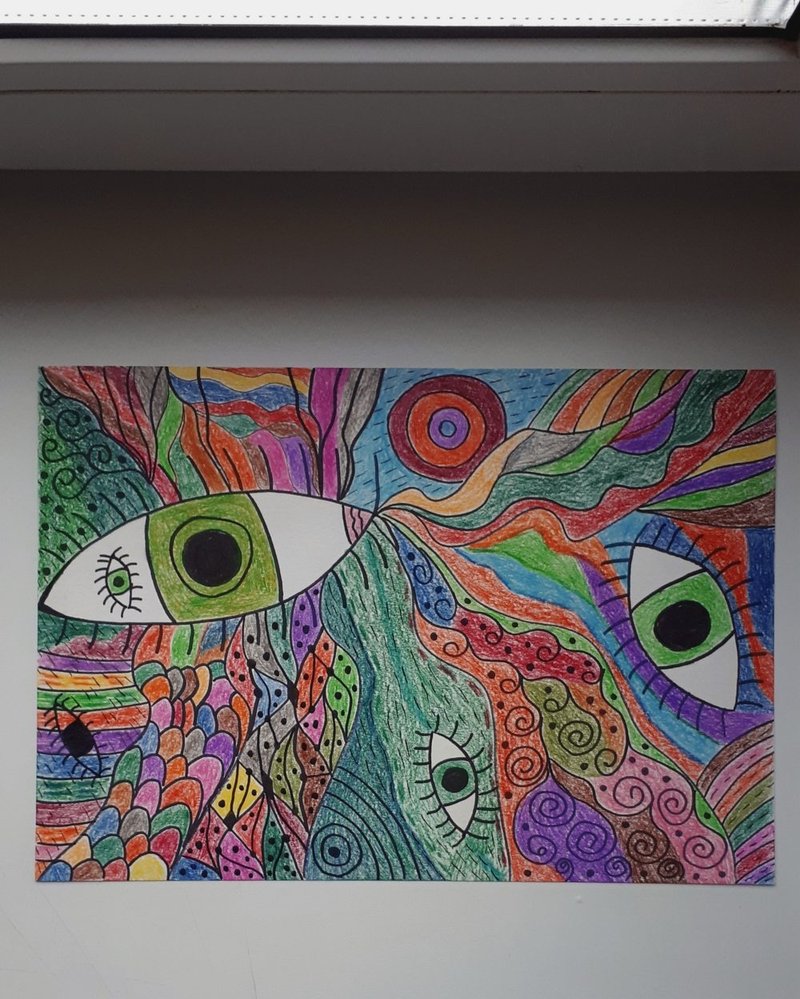 抽象 #2026，抽象铅笔画当代现代艺术 - 墙贴/壁贴 - 纸 多色