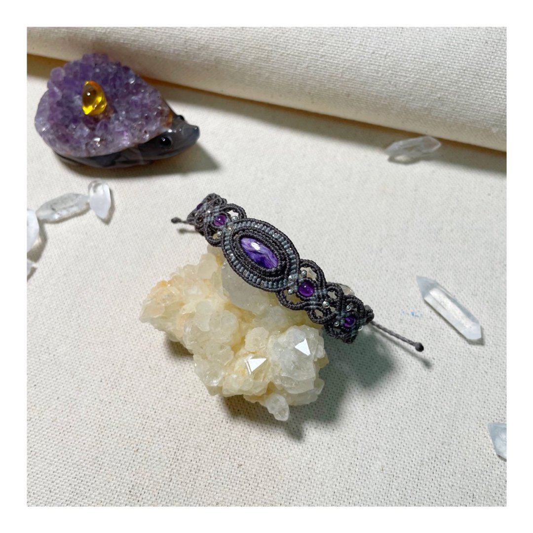 作品展示.蜡线编织紫龙晶手环.紫水晶 - 手链/手环 - 水晶 紫色