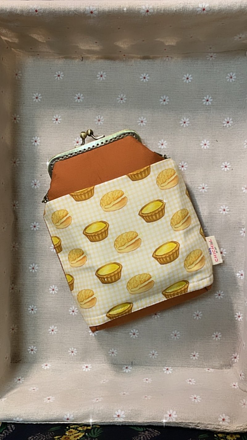 MBC 人手制 香港系列 蛋挞 12cm 方形 口金包 - 侧背包/斜挎包 - 棉．麻 橘色