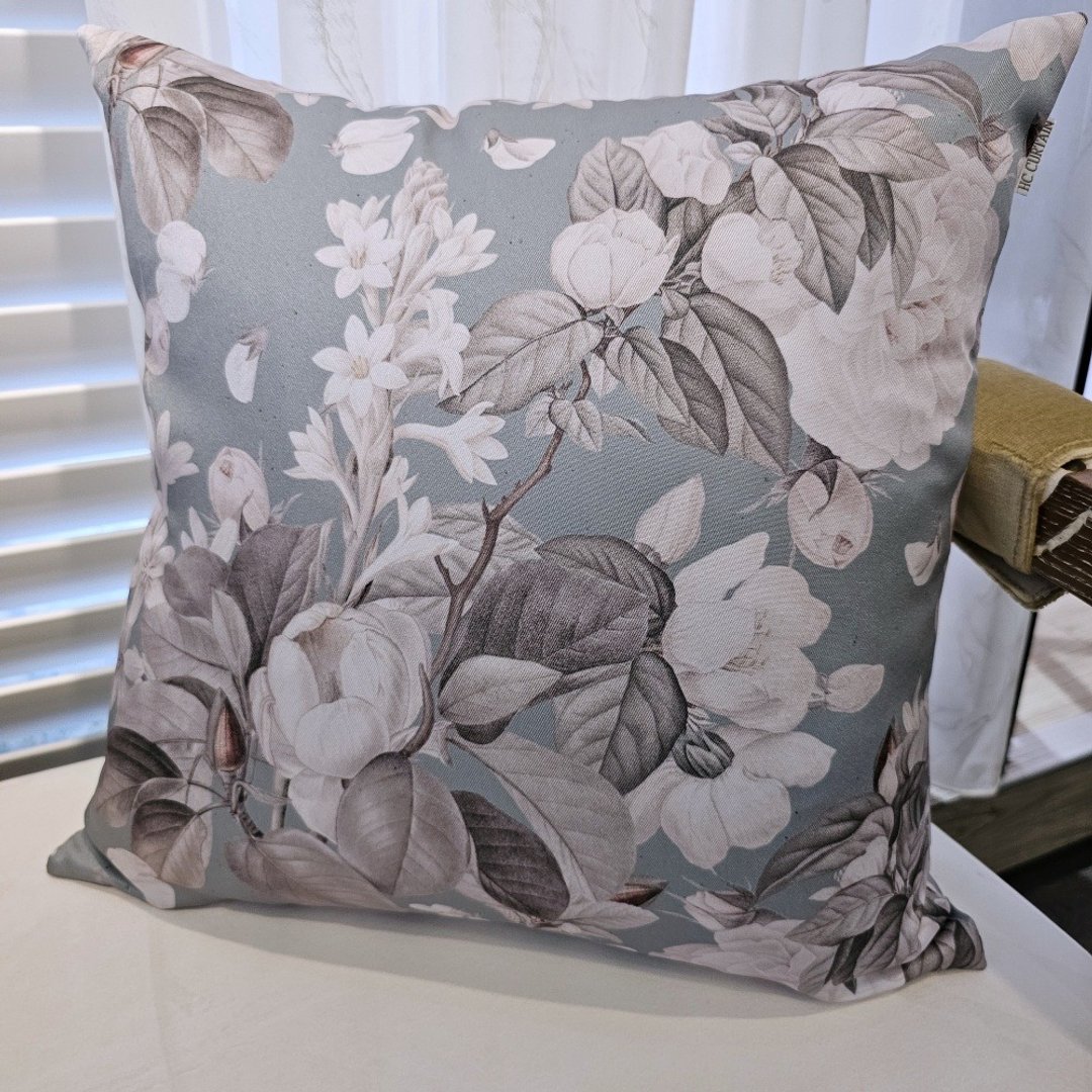 HC印花抱枕套  现货 欧美花版 HC7005-05 复古蔷薇舞香-灰蓝绿底 - 枕头/抱枕 - 聚酯纤维 