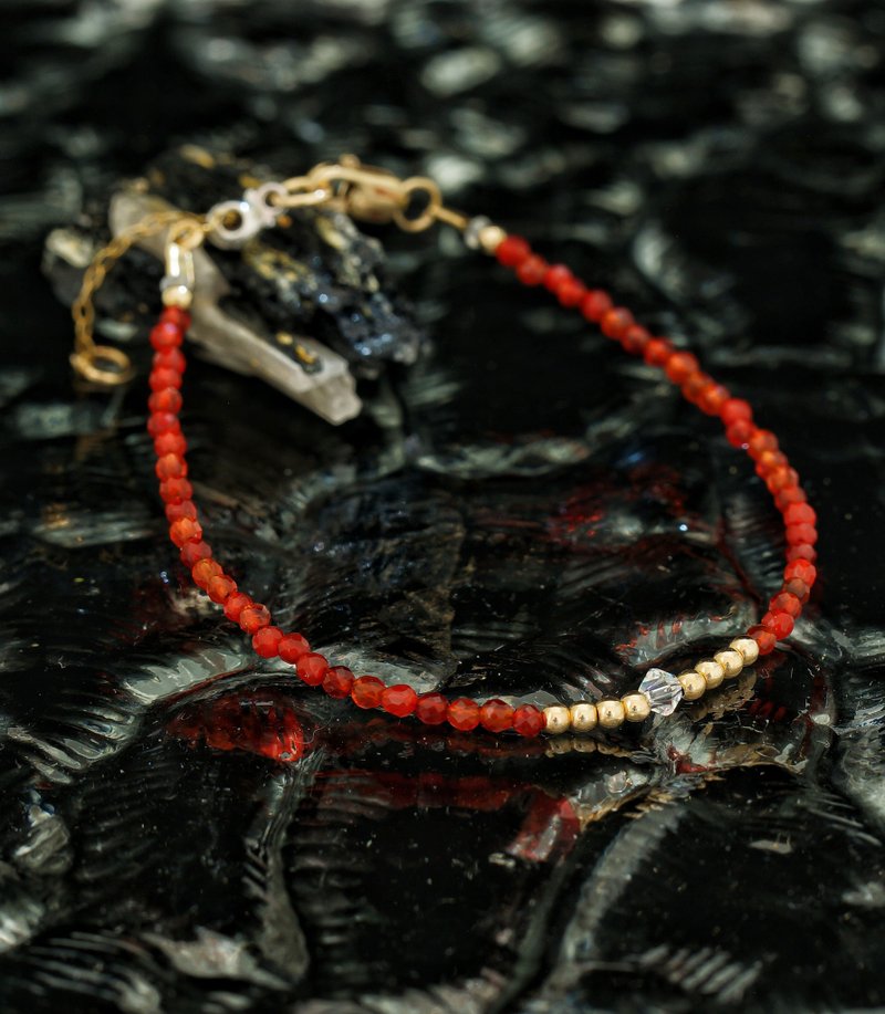 曰本 Cenfill 钢丝 红玛瑙 14K包金 GF Swarovski 水晶手链 - 手链/手环 - 宝石 