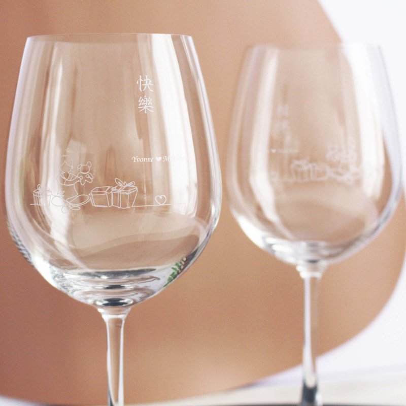 Minimalist简单爱系列|定制快乐相伴红酒对杯—文字雕刻 - 酒杯/酒器 - 玻璃 