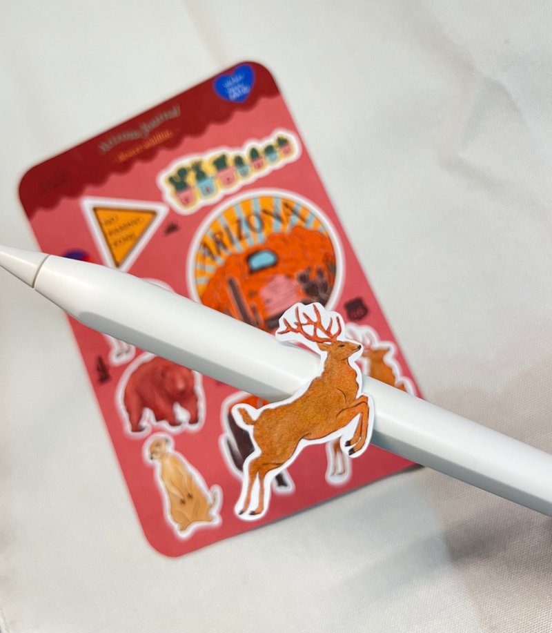 沙漠动物贴纸组-手帐 手机壳贴纸 插画 雾面贴纸 迷你 - 贴纸 - 纸 红色